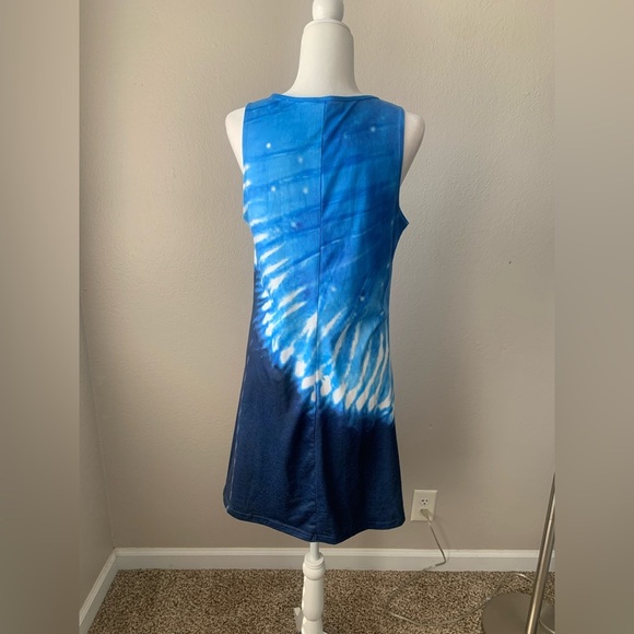 Stylish Blue Tie-Dye Mini Dress - Picture 3 of 4